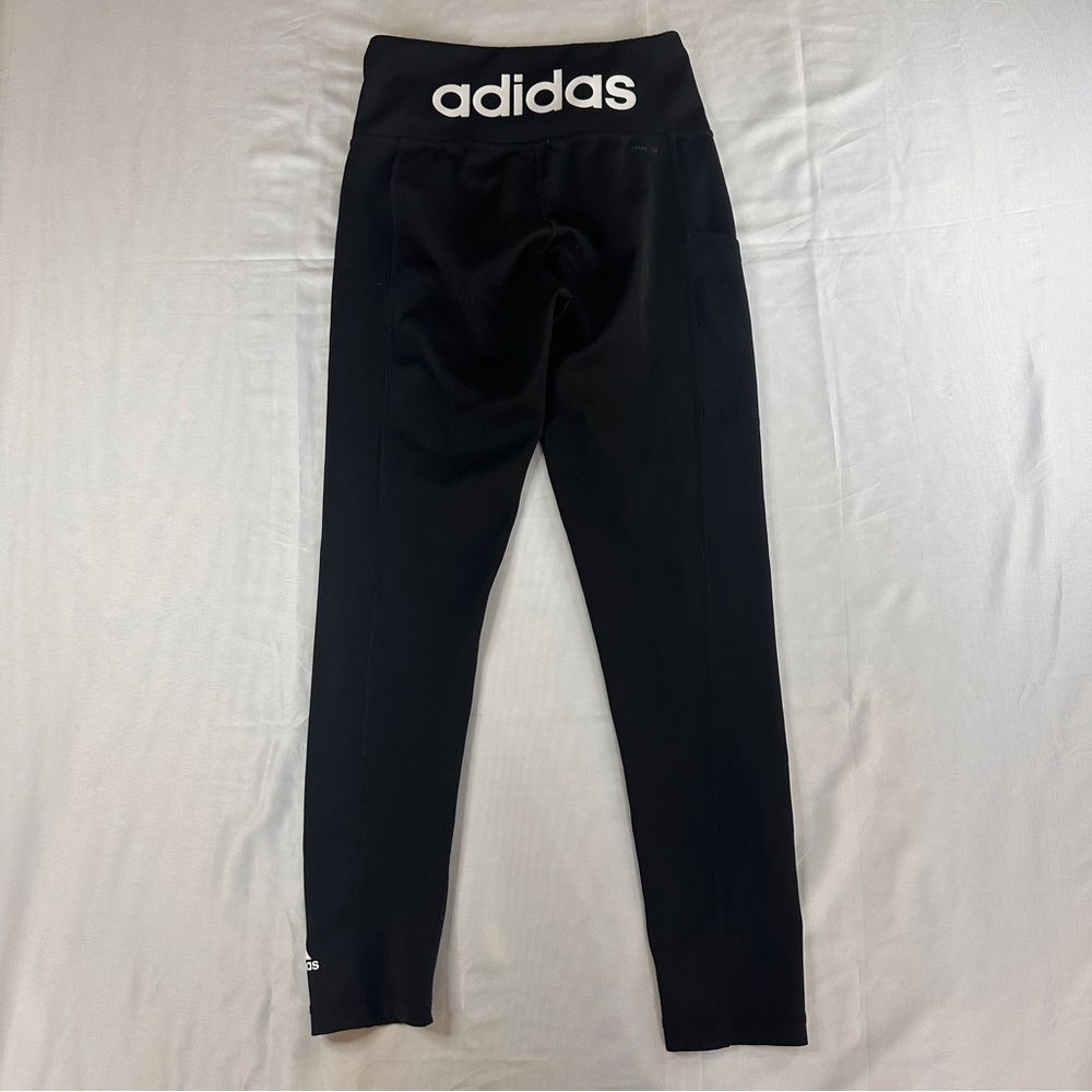 Adidas Women’s Black High-Rise Climalite Leggings – Sz S - Logo On Waist - 457